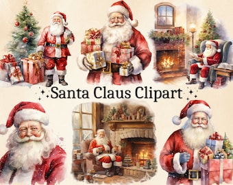 Watercolor Santa Claus Clipart: Christmas PNG Bundle (Digital Download)