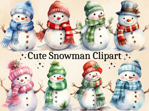 Watercolor Snowman Clipart Set, Christmas Winter Designs (PNG Digital Download)