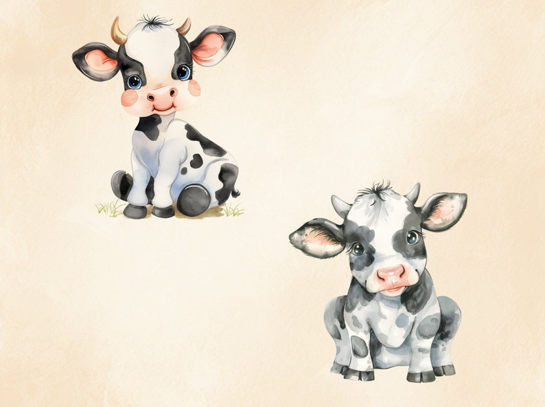 Watercolor Baby Cow Clipart: Nursery Farm Animals (PNG Digital Bundle ...