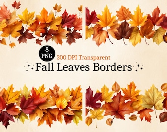 8 Aquarell Herbst Blätter PNG Rahmen: Herbst Clipart (digitaler Download)