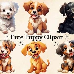12 PNG Watercolor Cute Puppy Clipart, Baby Dog PNG, Puppy Image, Cartoon Dog Clipart, Commercial Use, Transparent Background, Digital Bundle