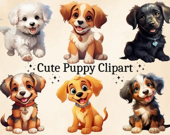 12 PNG Watercolor Cute Puppy Clipart, Baby Dog PNG, Puppy Image, Cartoon Dog Clipart, Commercial Use, Transparent Background, Digital Bundle