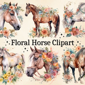 18 PNG Aquarell Blumen Pferd Clipart, Blumen Pferd Clipart, Fantasy Pferd Clip Art, Pferd Illustration Bundle