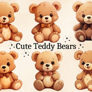 16 png aquarel teddybeer clipart, babyshower, schattige teddyberen, kwekerij png, transparante achtergrond, commercieel gebruik, digitale bundel