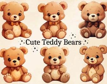 Watercolor Teddy Bear Clipart: Baby Shower Nursery PNG (Digital Bundle)