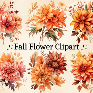 24 PNG acuarela flor de otoño clipart, flores de otoño clipart, flores de otoño, flor de otoño, imágenes prediseñadas de boda, decoración de otoño, paquete digital