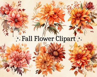 Aquarell Herbst Blumen Clipart: Herbsthochzeit (Digitales Paket)