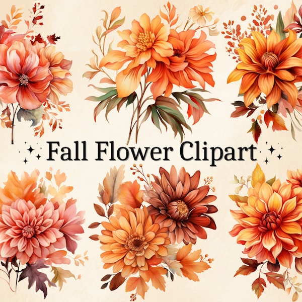 24 PNG Watercolor Fall Flower Clipart, Autumn Flowers Clipart, Fall Flowers, Autumn Flower, Wedding Clipart, Fall Decor, Digital Bundle