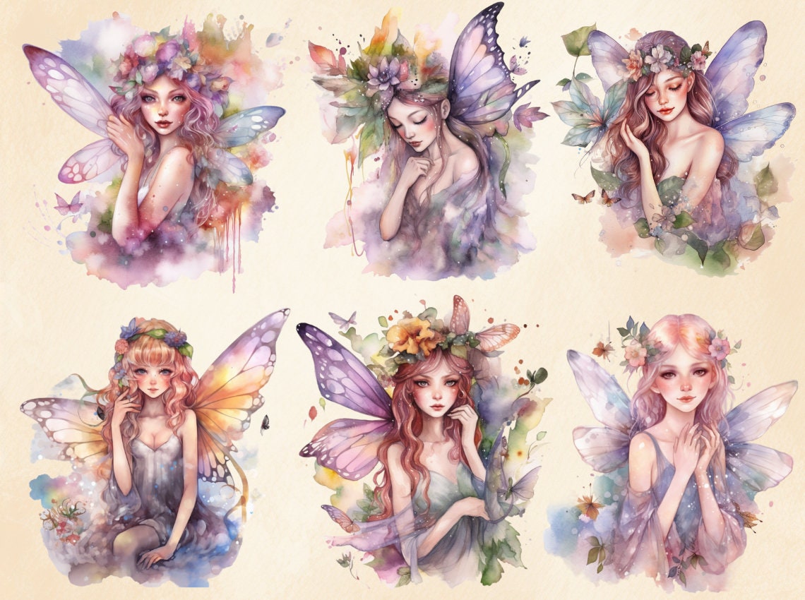 Watercolor Pastel Fairy Clipart: Fantasy Floral PNG (digital Download ...