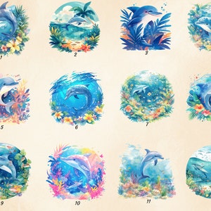 Akvarell tropisk delfin clipart: Havsdjur PNG-paket (digital nedladdning) bild 6