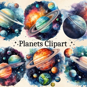 18 png-aquarel planeten clipart, ruimte, sci-fi, sterren, astronomie, planeet clipart set, Instant Download voor commercieel gebruik