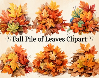 Watercolor Fall Leaves Clipart: Autumn Pile, PNG Bundle (Digital Download)