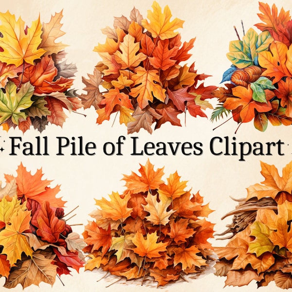 16 PNG Watercolor Fall Leaf Pile Clipart, Fall Leaves Clipart, Pile of Leaves Clipart, Autumn Leaves, Fall Decor, Digital Bundle