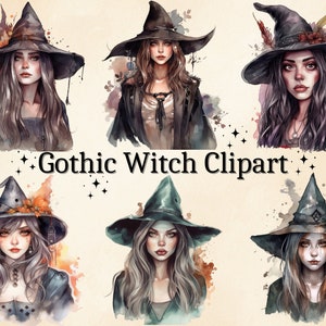 24 PNG Watercolor Gothic Witch Clipart, Witchcraft Clip art, Magical Witches, Fantasy Witches, Mystical Witches Clipart, Enchanting Clipart