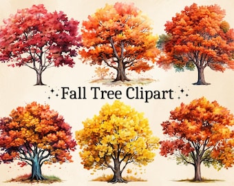Watercolor Fall Tree Clipart: Autumn PNG Bundle (Digital Download)