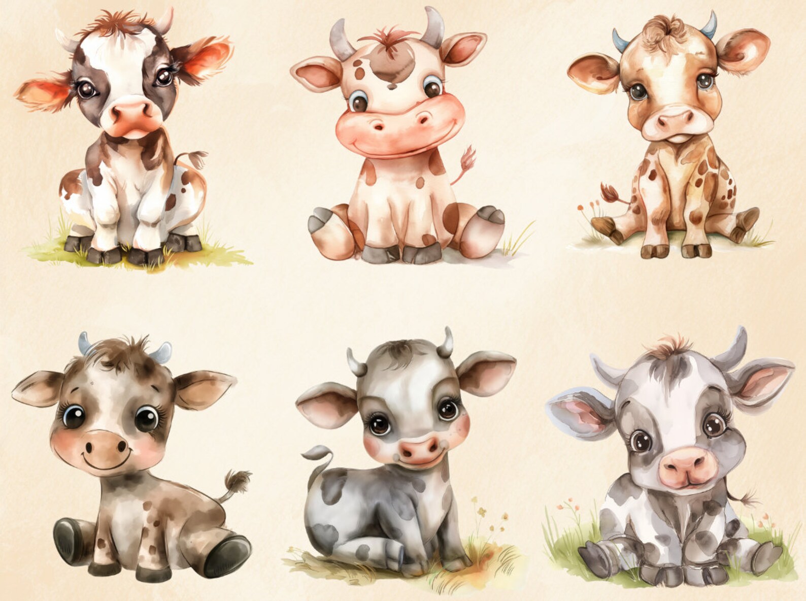 14 PNG Watercolor Baby Cow Clipart, Baby Animals, Cow PNG, Nursery ...