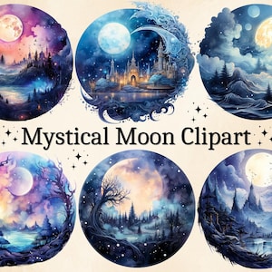 16 PNG Mystical Moon Clipart, Celestial Moons, Fantasy Moon Clipart, Moon PNG, Lunar Magic, Enchanting Moons, Commercial Use, Digital Bundle