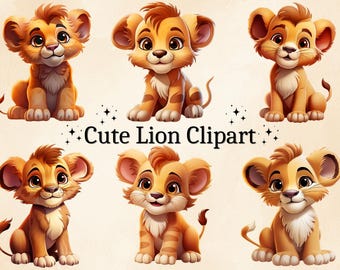 12 PNG Watercolor Cute Lion Clipart, Lions PNG, Nursery Art, Baby Lion Clipart, Golden Lion Images, Transparent Background, Digital Bundle