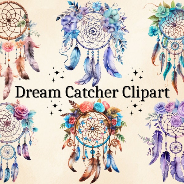 16 PNG Watercolor Dream Catcher Clipart, Floral Dream Catcher, Flower Dream Catchers, Mystical Dream Catcher, Nursey Clipart, Magical Bundle