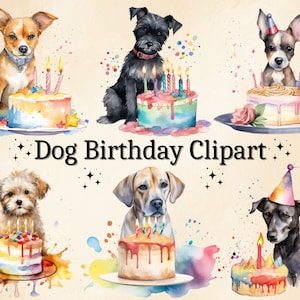 16 PNG Aquarell Geburtstag Hund Clipart, lustige Geburtstag Party Hund PNG Bundle, Hund mit Kuchen, alles Gute zum Geburtstag Clip Art, Hund Party Clip Art