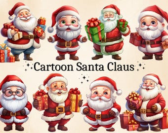 Cartoon Santa Claus Clipart: 12 PNG Christmas Images (Commercial Use)
