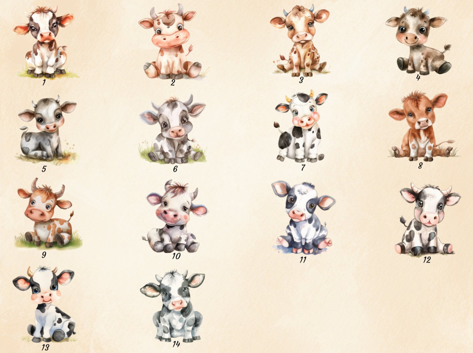 14 PNG Watercolor Baby Cow Clipart, Baby Animals, Cow PNG, Nursery ...