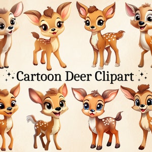 12 PNG acuarela dibujos animados ciervos clipart, lindo ciervo PNG, arte animal del bosque, decoración de la guardería, imágenes prediseñadas de ciervos bebé, uso comercial, paquete digital