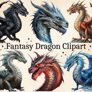 18 PNG Watercolor Dragon Clipart, Fantasy Dragons, Magical Dragons, Dragon Print Art, Digital Bundle