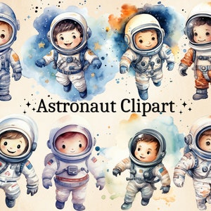 20 PNG acuarela astronauta clipart, imágenes prediseñadas espaciales, astronauta lindo, decoración de enfermería, imágenes prediseñadas de baby shower, uso comercial, paquete PNG digital