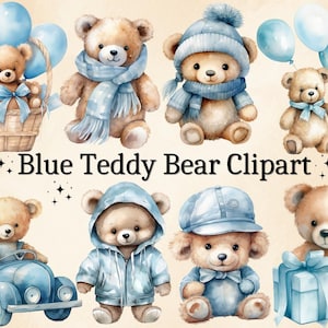 30 PNG Acquerello Blu Orsetto Clipart, Baby Shower per Bambino, Orsetti Blu, Palloncini Blu, Orsetti Carini, Clipart Neonato, Pacchetto Digitale