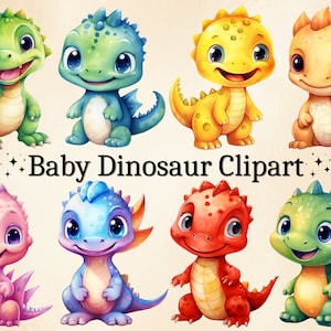 18 PNG Aquarell Dinosaurier Clipart, Baby Dinosaurier Clipart, Kinderzimmer Dekor, niedliche Baby Dinos, kommerzielle Nutzung, digitale PNG Bundle