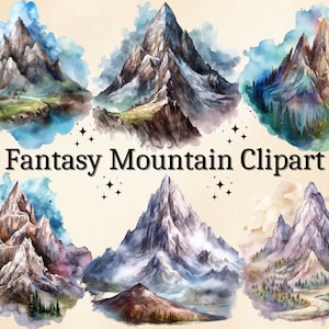 20 PNG Watercolor Fantasy Mountain Clipart, Magical Mountain Clip Art, Mountains Scenery, Landscape Scenery Clipart, Colorful Mountains PNG