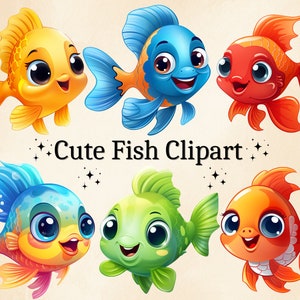 12 png-aquarel schattige vis clipart, oceaan clipart, zee clipart, baby vis png, decor kwekerij, commercieel gebruik, digitale png-bundel