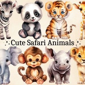 16 png-aquarel schattige safaridieren clipart, baby jungle dieren, dieren in het wild clipart, babydieren png, decor kwekerij, digitale bundel