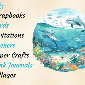 Akvarell tropisk delfin clipart: Havsdjur PNG-paket (digital nedladdning) bild 3