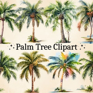 16 PNG Watercolor Palm Tree Clipart, Tropical Trees Clipart, Summer Clipart, Beach Clipart, Vacation PNG, Commercial Use, Digital Bundle