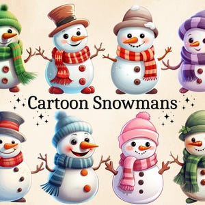 12 PNG de muñeco de nieve de dibujos animados, clipart de invierno, clipart de Navidad, decoración de invitaciones, álbumes de recortes, descarga instantánea, paquete digital