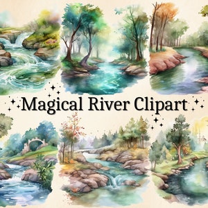 21 PNG Watercolor Magical River Clipart, Fun Magical River PNG Bundle, Fantasy River Clip Art, Water Art, River Water Clipart