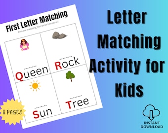 Lettermatching, peuter druk boek afdrukbaar, thuisschool werkblad, voorschoolse activiteit, educatieve activiteit, alfabet werkblad