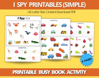 Ich spioniere einfaches, druckbares Buch, druckbares ich spioniere, Vorschulaktivität, pädagogische Aktivität, einfach ich spioniere für Kleinkinder