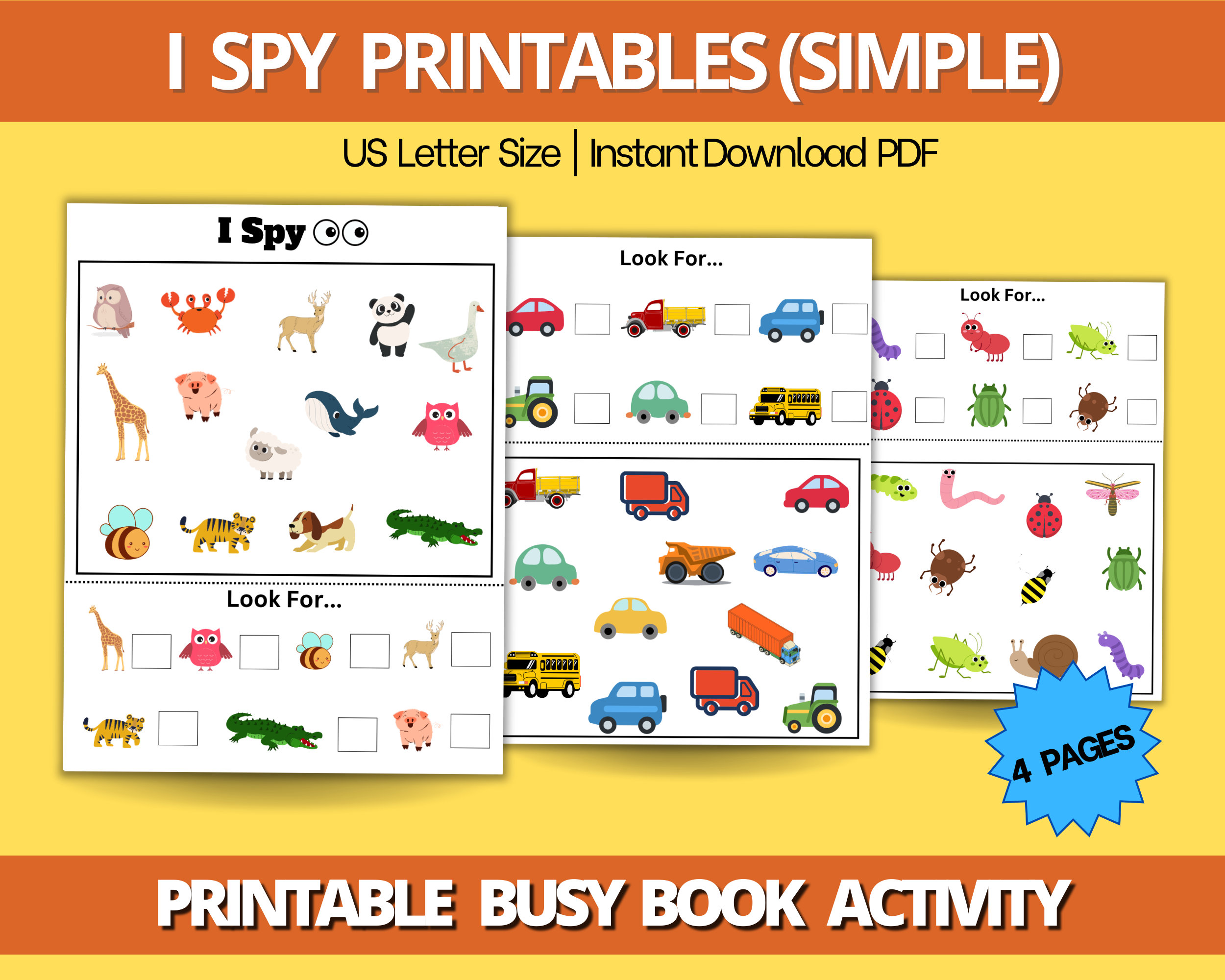 I Spy Simple, Busy Book Printable, Printable I Spy, Preschool Activity ...