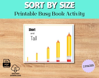Size sorting worksheet, Tall and short worksheet, Busy Book printable, Printable worksheet, arrange by size, worksheet for preschool