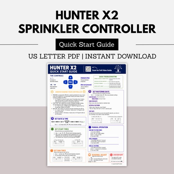 Hunter X2 Quick Start Guide- Printable | Sprinkler Controller Manual | Troubleshooting PDF | Instant Download