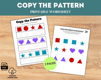 Pattern worksheet, complete the pattern, copy pattern, worksheet for preschool, pattern printable, busy book printable, printable worksheet