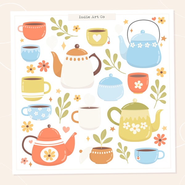 Retro Teapots | Digital Clipart Kit | Instant Download | SVG + PNG
