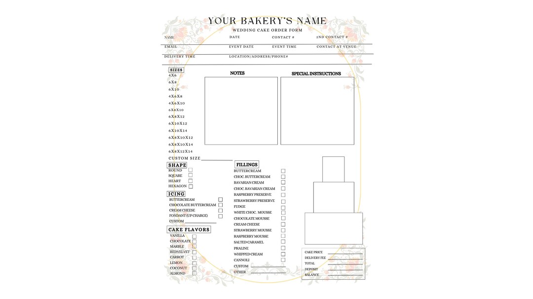 Detailed Cake Order Form Templates - Etsy