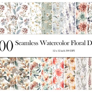 Vol. 10  &quot;Blossoming Beauty: 100 Watercolor Floral Seamless Digital Papers for Artistic Creations&quot;, printable scrapbook paper, Backgrounds