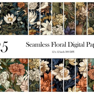 Floral Digital Papers Seamless pattern of flowers printable scrapbook paper Png bundle vintage flower backgrounds watercolor papers