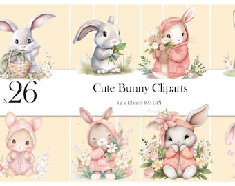 Adorable Bunny : 26 PNG of Cute Bunny Cliparts, Clipart for commercial use, Transparent, Nursery Clipart, Easter Bunny, Wall Art