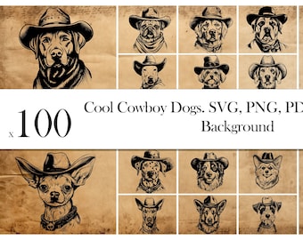 Hunderassen SVG Png Pdf Cowboy Hund Clipart Western Kunst Dateien für Cricut Coole Hund Silhouette Super Haustier mit Hut Digital printable